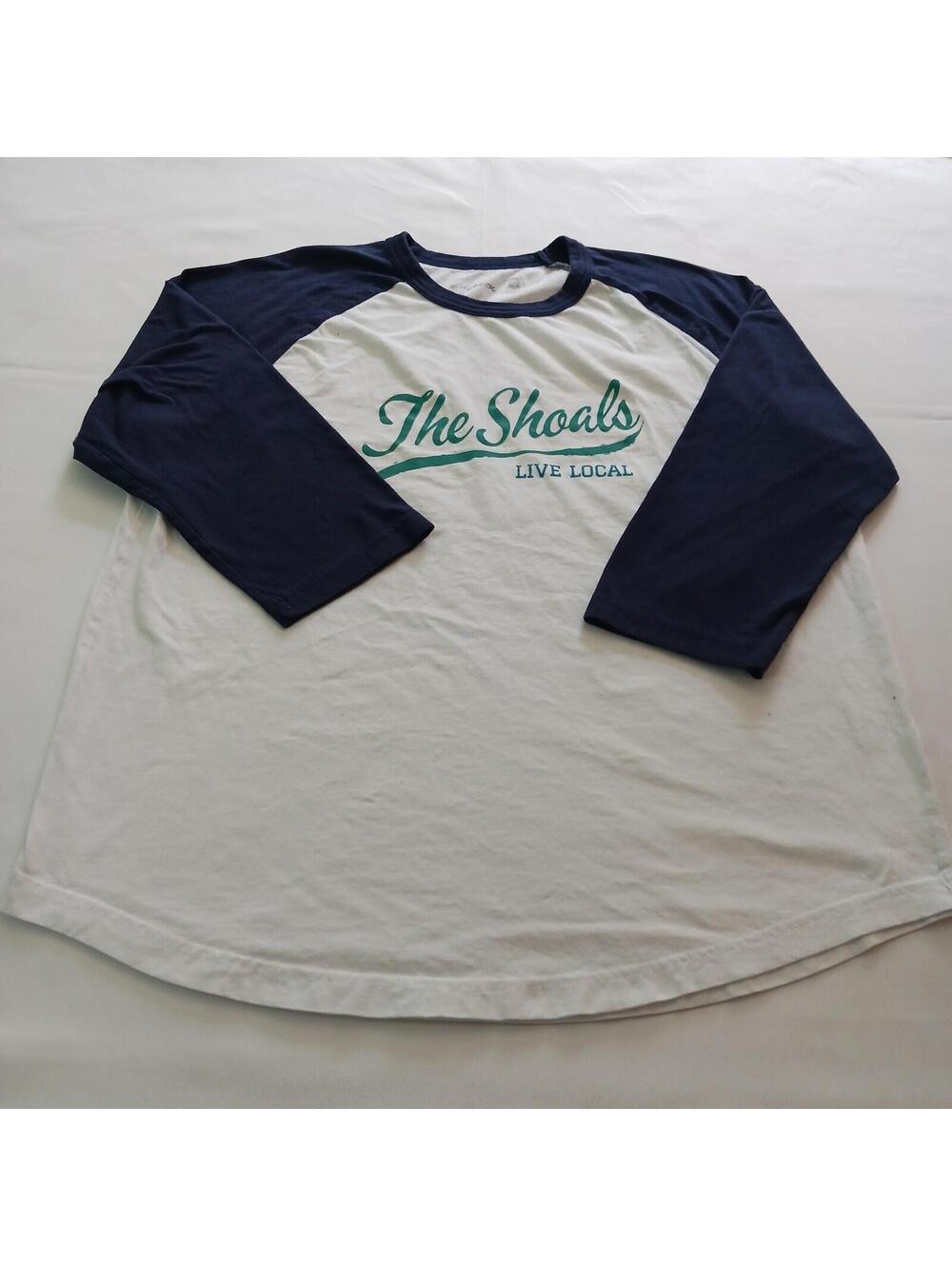 Sport-Tek THE SHOALS LIVE LOCAL Men's White/Blue 3/4 Raglan Sleeve T-Shirt L